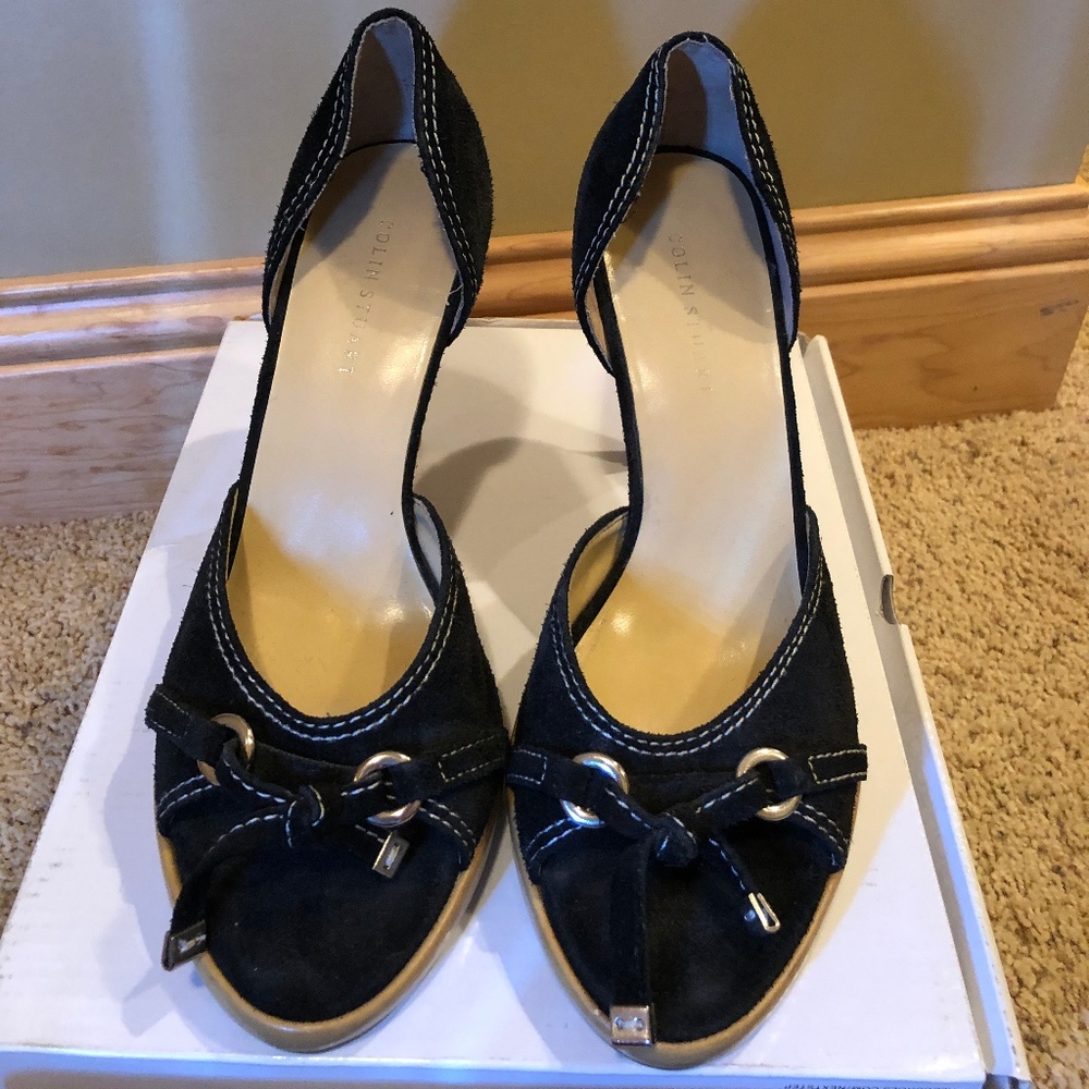 Colin Stuart Open Toe Leather/Suede Heel